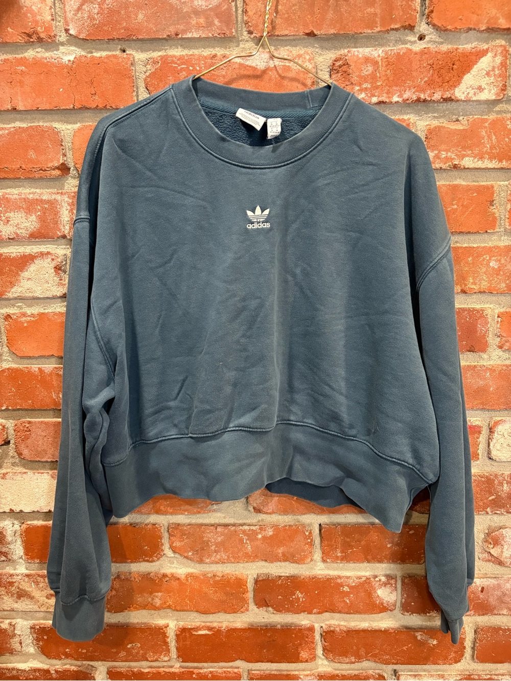 Adidas Originals Trefoil Cropped Crewneck Sweatshirt Womens Medium Blue Mineral